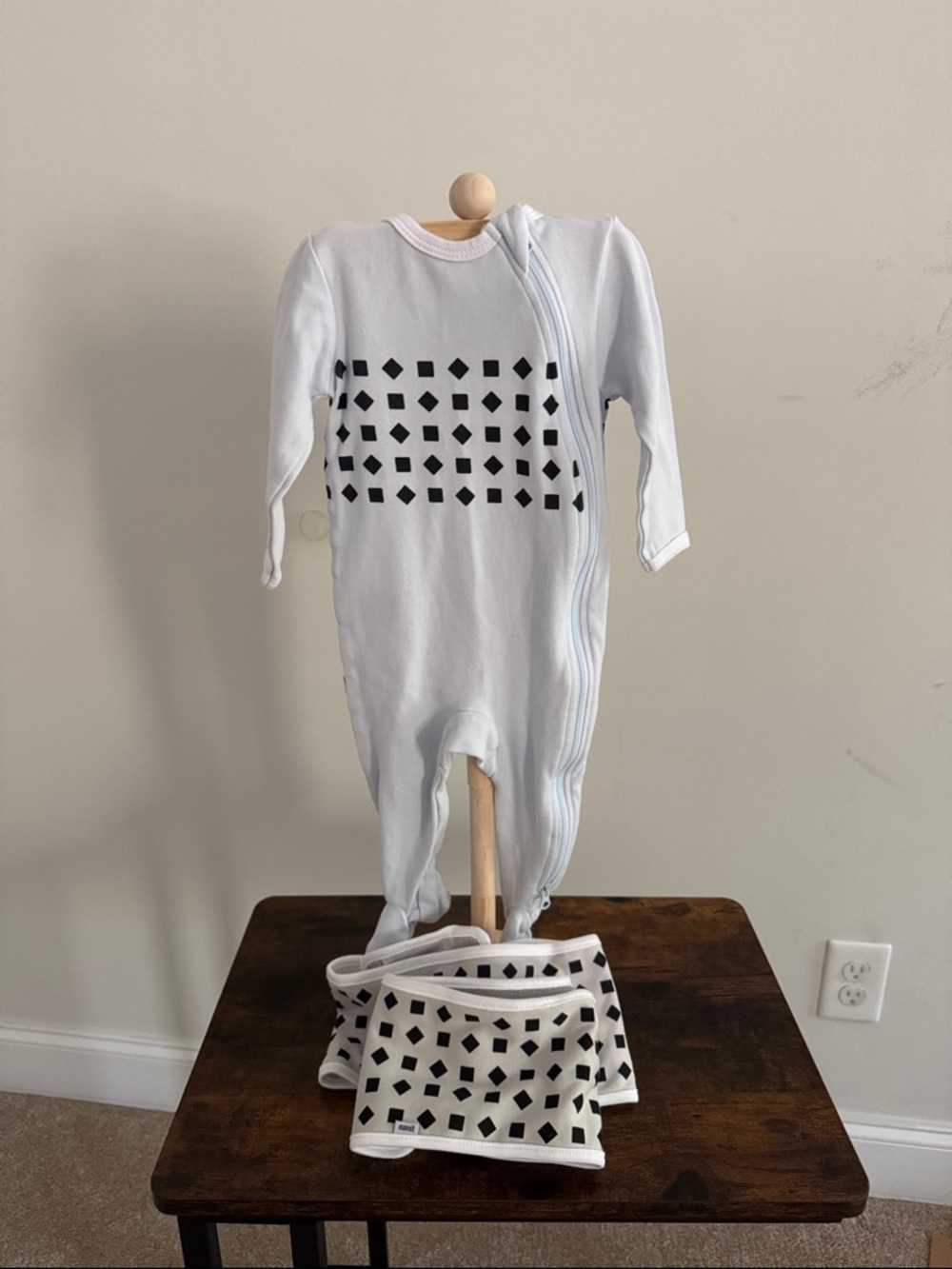 White Baby Pajamas with Black Geometric Print